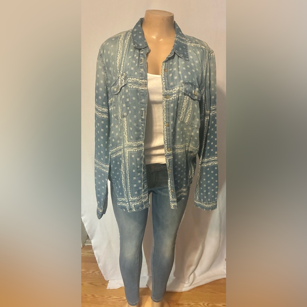 Life in Progress Blue Bandana Denim Shirt Jacket